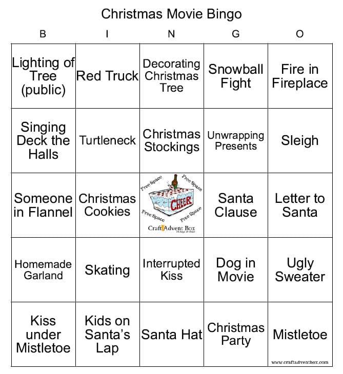 Christmas Movie Bingo - Craft Advent Box for Free Printable Movie Bingo Cards